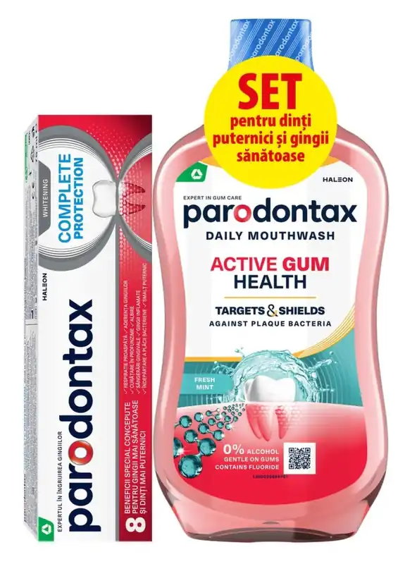 PARODONTAX PASTA DINTI COMPLETE PROTECTION WHITENING X75ML+APA GURA DAILY GUM CARE FM 500ML -90% Ieftin