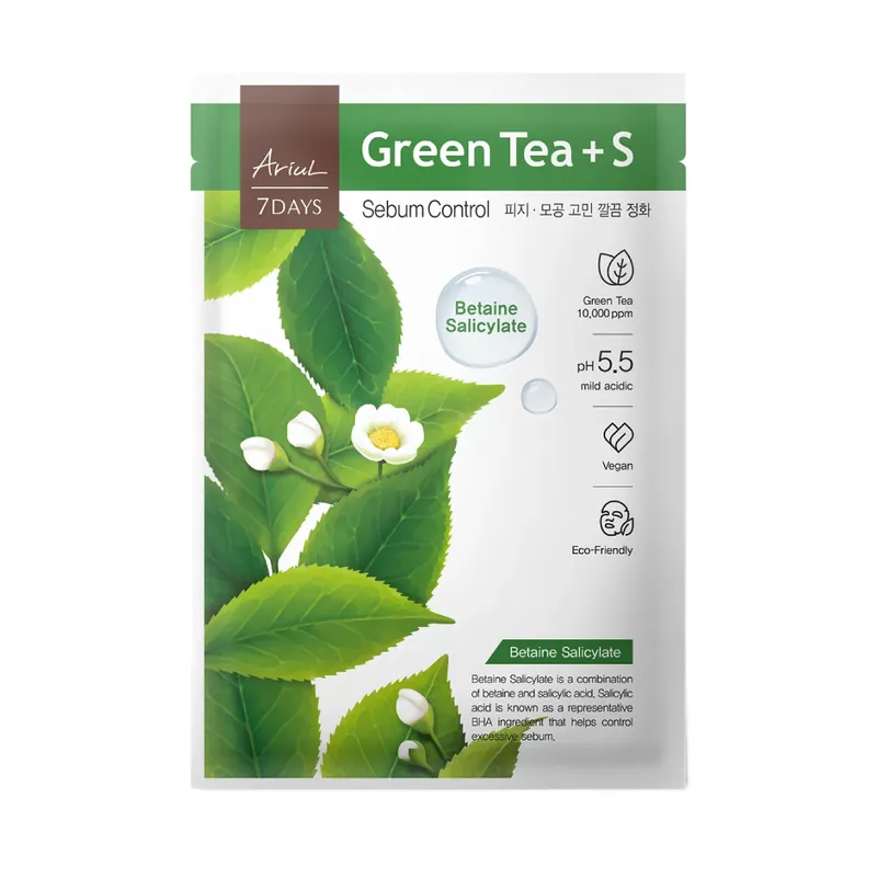 Masca cu ceai verde + S Acid salicilic cu betaina, 7Days Plus, 1 bucata, Ariul Reducere de preț