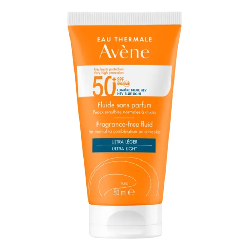 Fluid cu protectie solara SPF50+, fara parfum, 50 ml, Avene Retur ușor