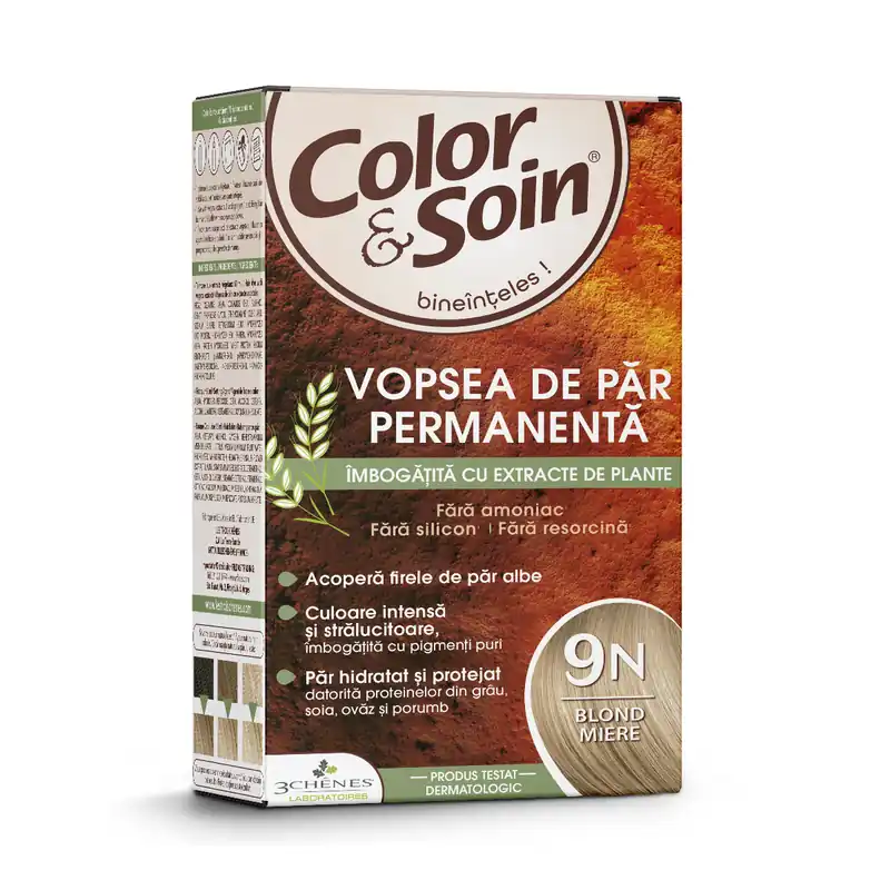 Reducere Vopsea de par fara amoniac, fara silicon, blond miere, 9N, Color&Soin