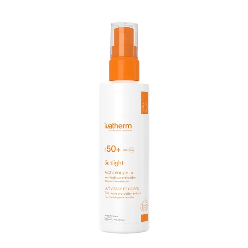 Lapte pentru fata si corp cu protectie solara SPF 50+ Sunlight, 200 ml, Ivatherm Super ofertă