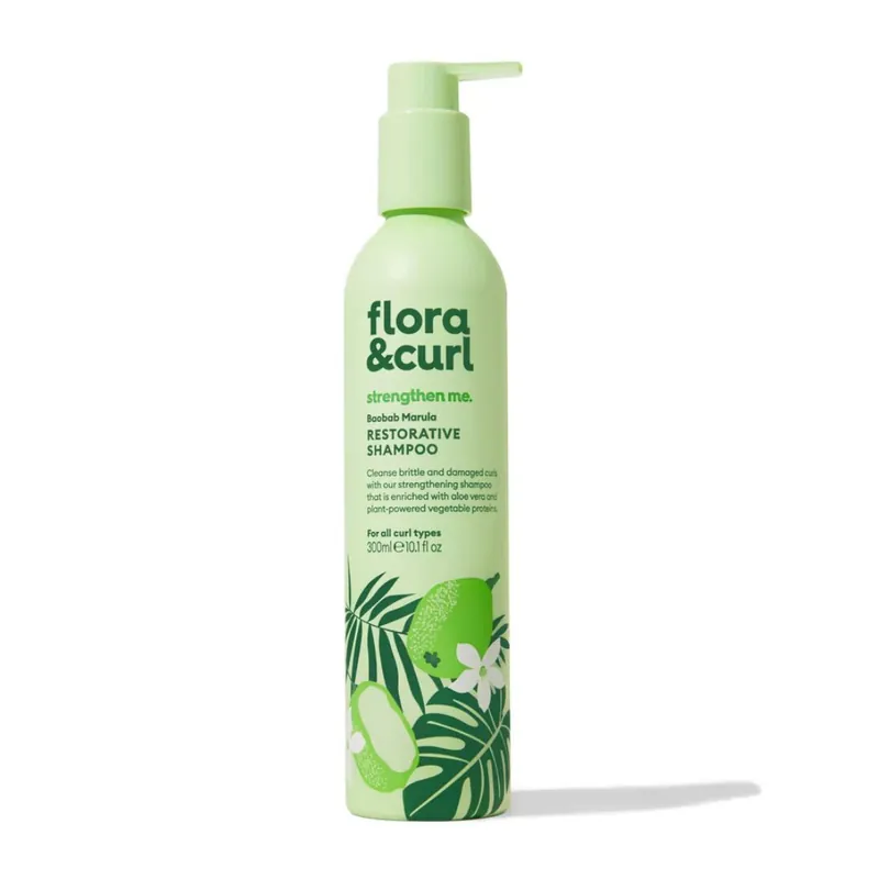 Reducere extra Flora & Curl Baobab Marula Restorative Shampoo, sampon fortifiant cu proteine vegetale pentru par cret 300 ml
