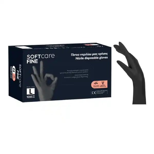 Manusi nepudrate negru Bournas Medicals Soft Care Fine Nitrile Gloves L 100 buc Doar azi