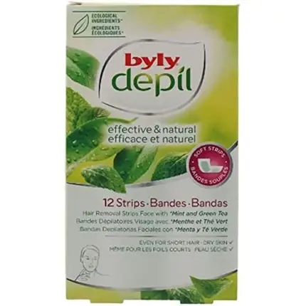 Benzi depilatoare faciale, Byly, mentă și ceai verde, 12 unități Doar azi