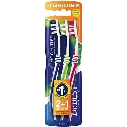 Cel mai vândut Periuțe de dinți, Dr.Best, High-Low, mediu, set 3, multicolor