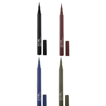 Eyeliner Set 3ina fine tip, negru, maro, albastru, verde Premium