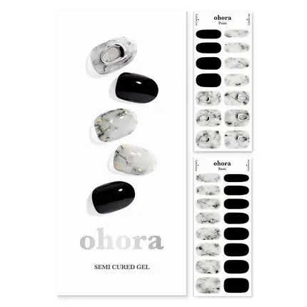 Set unghii gel, Ohora, Semi Cured, marmură-negru Expediere rapidă
