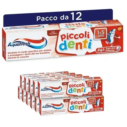 Retur ușor Pastă de dinți copii, Aquafresh, Piccoli Denti, pachet 12 bucăți