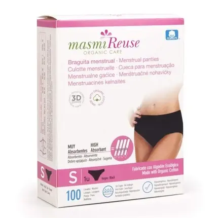 Retur ușor Chilot Menstrual, Masmi, Bio Bumbac, Negru, S