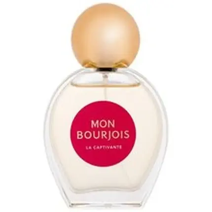 Livrare rapidă Bourjois Mon Bourjois La Captivante Eau De Parfum, flacon rotund cu dop auriu, etichetă roz vibrant