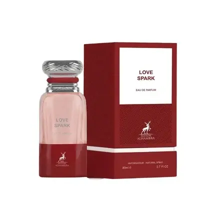 Maison Alhambra Love Spark, Parfum unisex, sticlă cu gradient roz-roșu, capac argintiu texturat, 80ml Cel mai bun preț