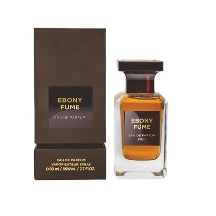 Eau de Parfum, Fragrance World, Ebony Fume, 80 ml, sticlă transparentă cu lichid amber Retur ușor