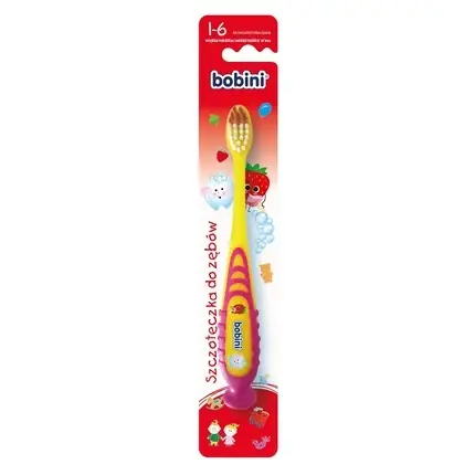 Ofertă Periuță de dinți pentru copii, Bobini, 3-6 ani, roz și galben