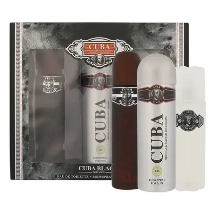 Set Parfum Cuba Black Originals, Eau de Toilette 1ml, Deodorant Spray 200ml, After Shave Balm 100ml, Set Masculin Ofertă specială
