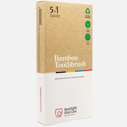 Periuță din Bambus Spotlight Oral Care, 5 bucăți, ambalaj din carton reciclat Preț mic