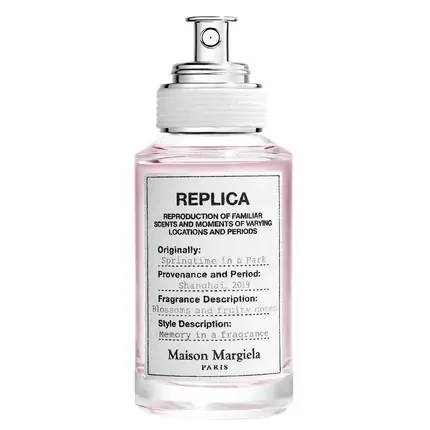 Parfum Replica, Springtime In A Park EDT, sticlă transparentă cu lichid roz, dozator argintiu Preț promoțional