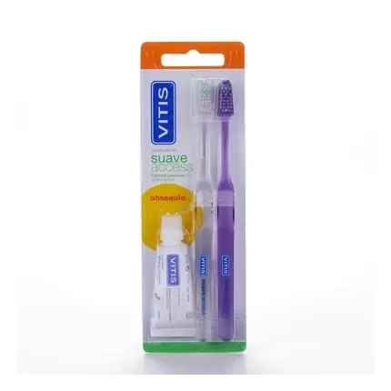Set periuțe și pastă de dinți Vitis Suave Access, 2 perii, culoare violet Disponibil imediat