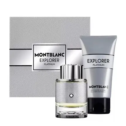 Disponibil imediat Set Parfum Montblanc Explorer Platinum, 60ml + Gel de Duș 100ml, Sticlă Argintie cu Capac Cromat