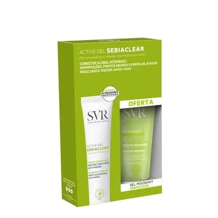 Gel de curățare SVR Sebiaclear Active Gel + Gel Mousseant Oferta, ambalaj cu 2 bucăți, culoare verde și alb Promoție