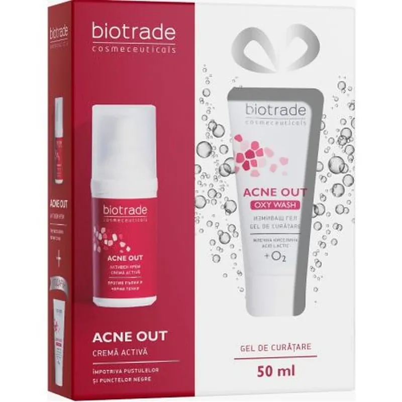 Ofertă specială Biotrade Pachet Acne Out Active Cream + Acne Out Oxy Wash, 30 ml + 50 ml