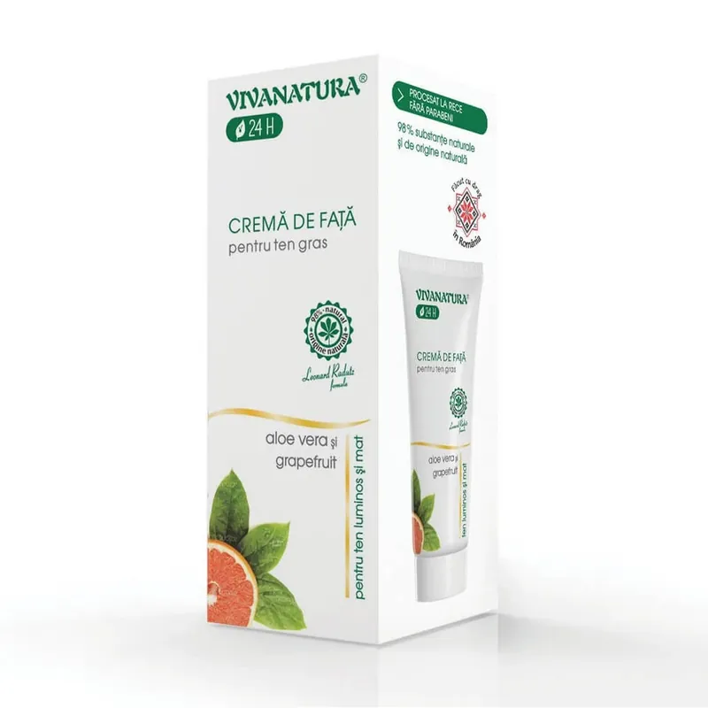 Calitate înaltă Crema de fata pentru ten gras cu aloe vera si grapefruit, 75 ml, Vivanatura