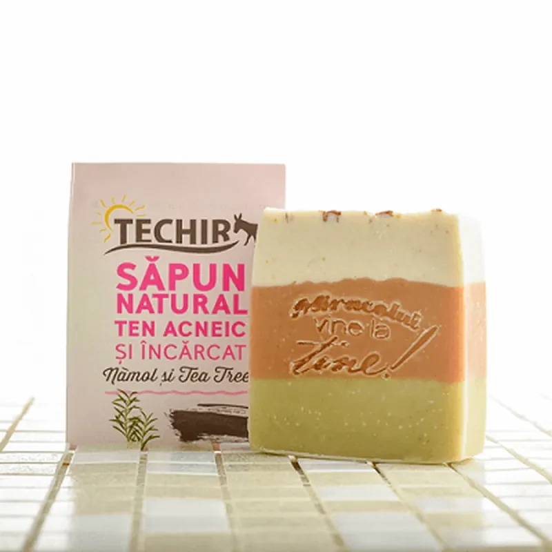 Livrare expres Săpun natural pentru ten acneic și încărcat, 120 g, Techir