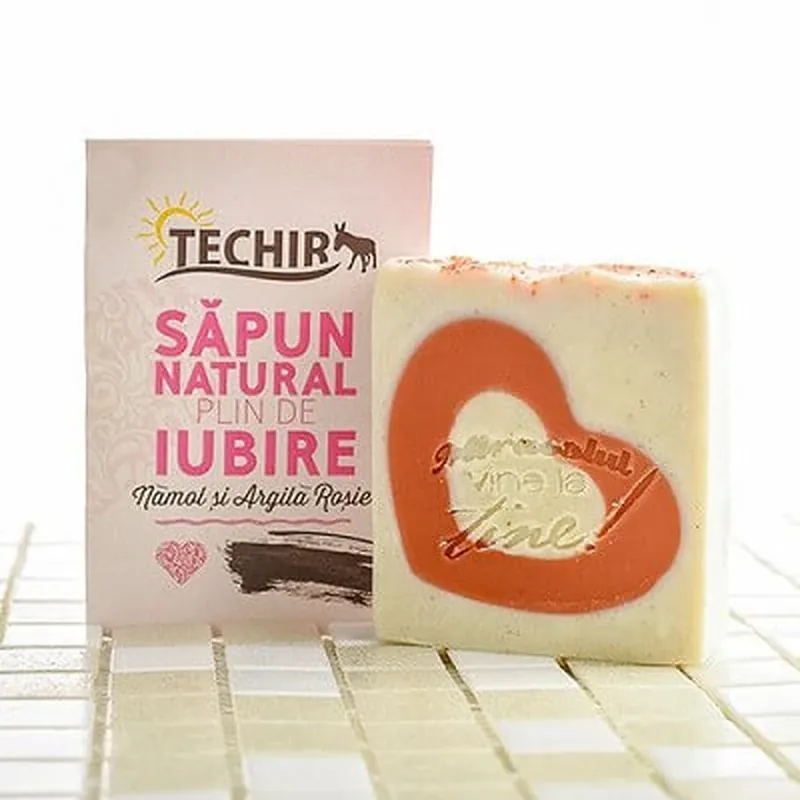 Săpun natural plin de iubire cu nămol și argila roșie, 120 g, Techir Reducere de preț