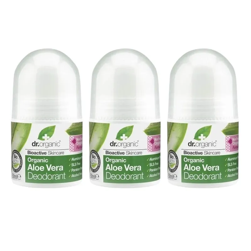 Dr.Organic Aloe Vera Aloe Vera Deodorant Natural sub formă de Roll-On Fără aluminiu 3x50ml Mai ieftin