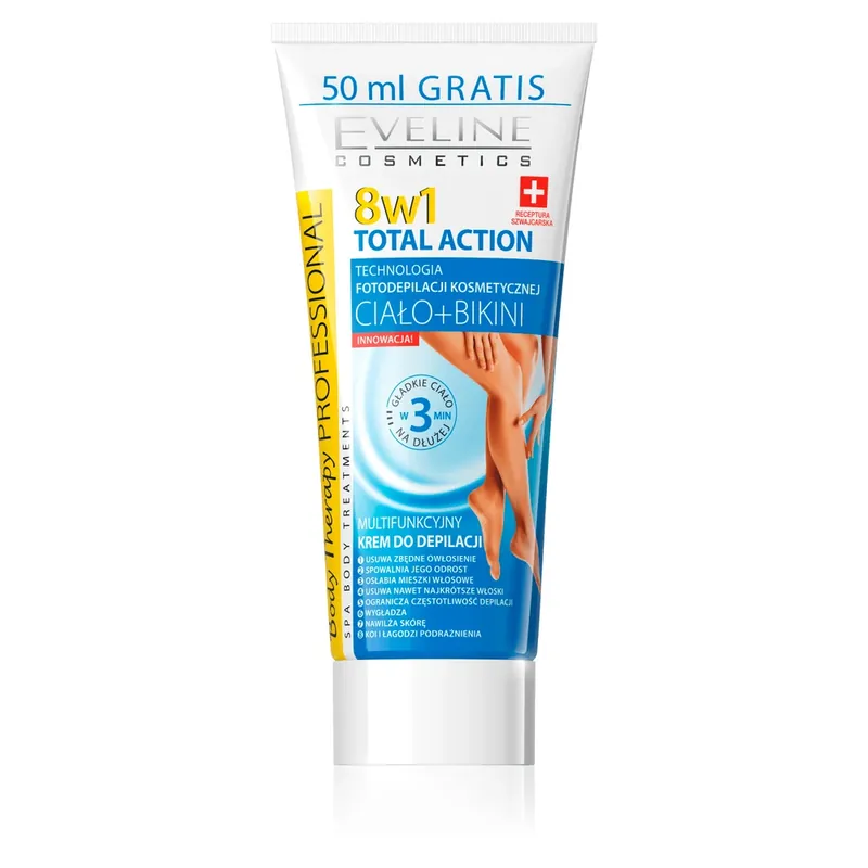 Ultima șansă Eveline Cosmetics Body Therapy Professional, Cremă depilatoare multifuncțională 8 în 1, Total Action, 200 ml