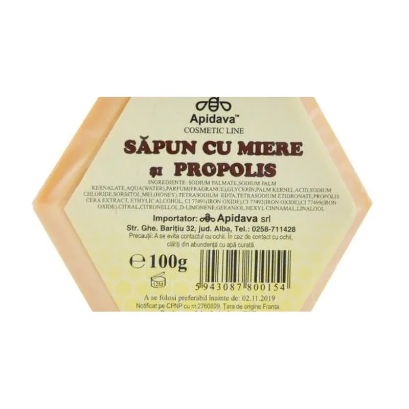 Reducere extra Sapun cu miere si propolis, 100 g, Apidava