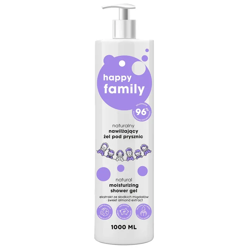 Happy Family, gel de duș hidratant natural, 1000 ml Retur gratuit