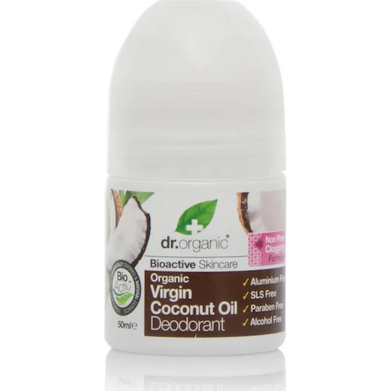 Dr.Organic Virgin Coconut Oil Ulei de nucă de cocos virgin Deodorant Natural sub formă de Roll-On Fără aluminiu 50ml Lichidare de stoc