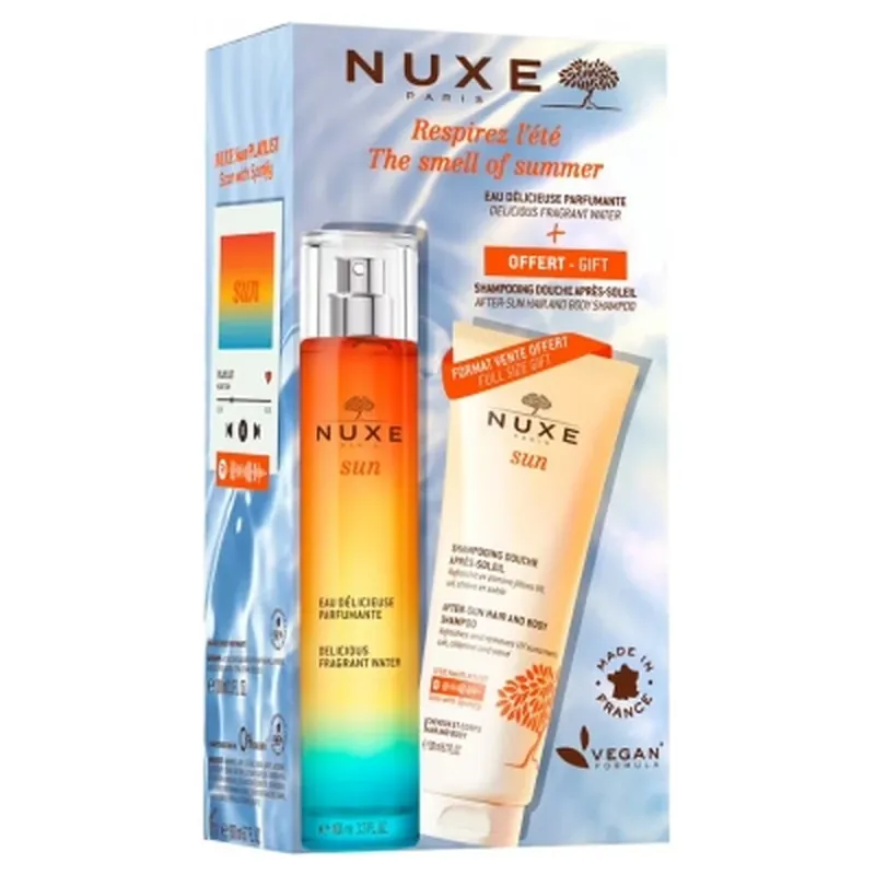 Nuxe Sun Eau Délicieuse Parfumante, spray de 100 ml + șampon-gel de duș după expunerea la soare de 200 ml cadou Reducere