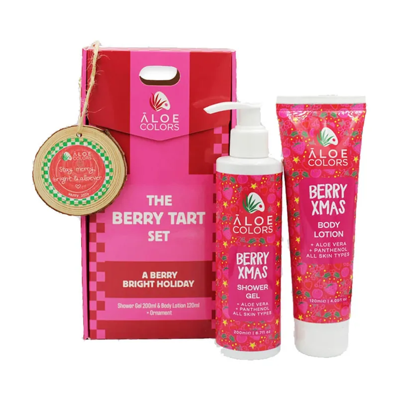 Aloe+ Colors The Berry Tart Set cu duș de corp 200ml, lapte de corp 120ml și ornament de Crăciun cadou Nu rata