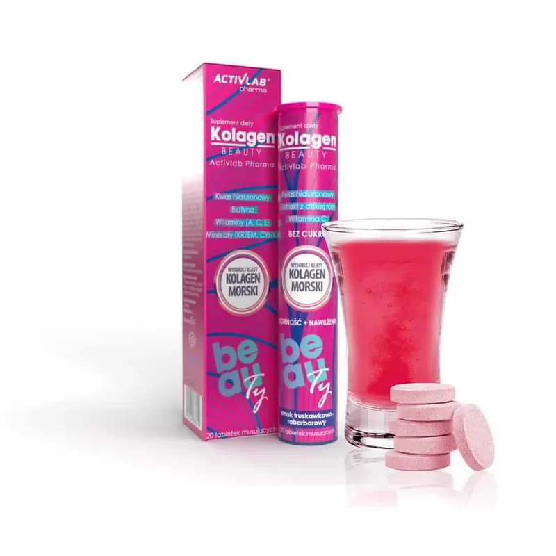 Ofertă limitată Activlab Pharma Kolagen Beauty, aromă de căpșuni și rubarbă, 20 comprimate efervescente