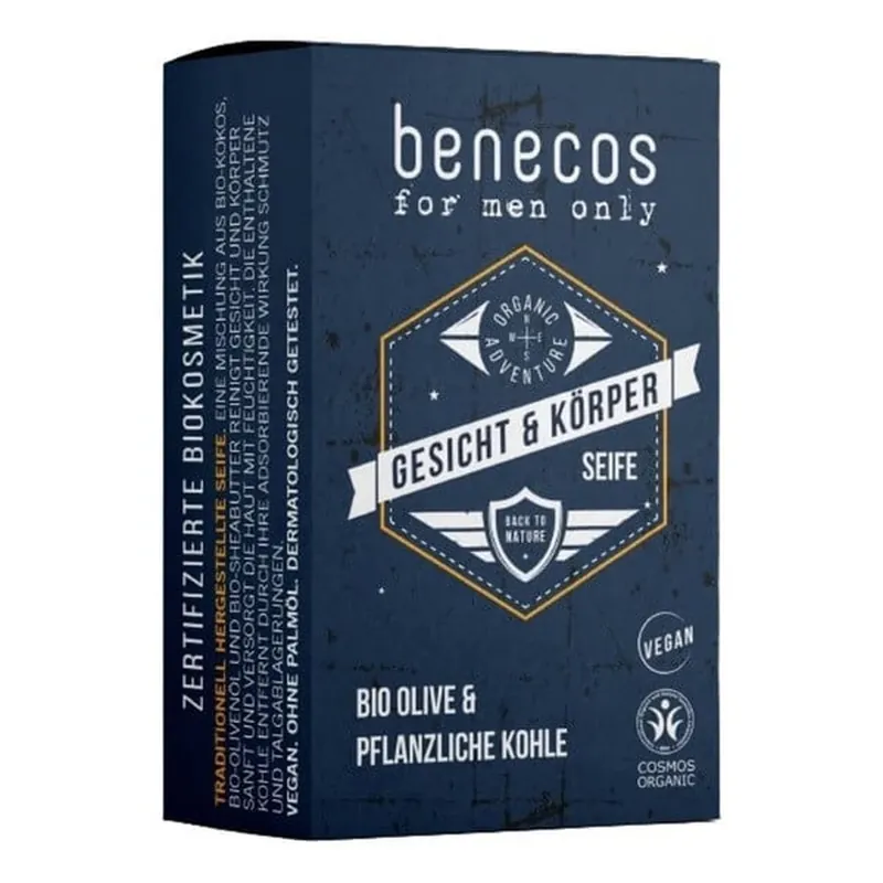 Preferatul clienților Benecos For Men Only, săpun natural pentru față și corp pentru bărbați, 75 g
