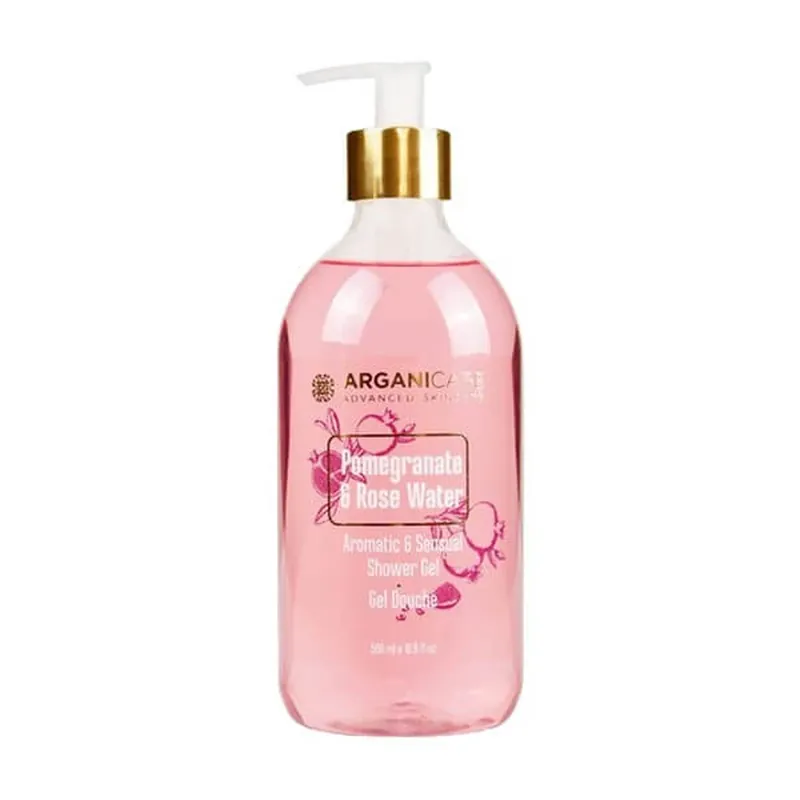 Cel mai vândut Arganicare duș, gel de duș cu rodie și apă de trandafiri, 500 ml