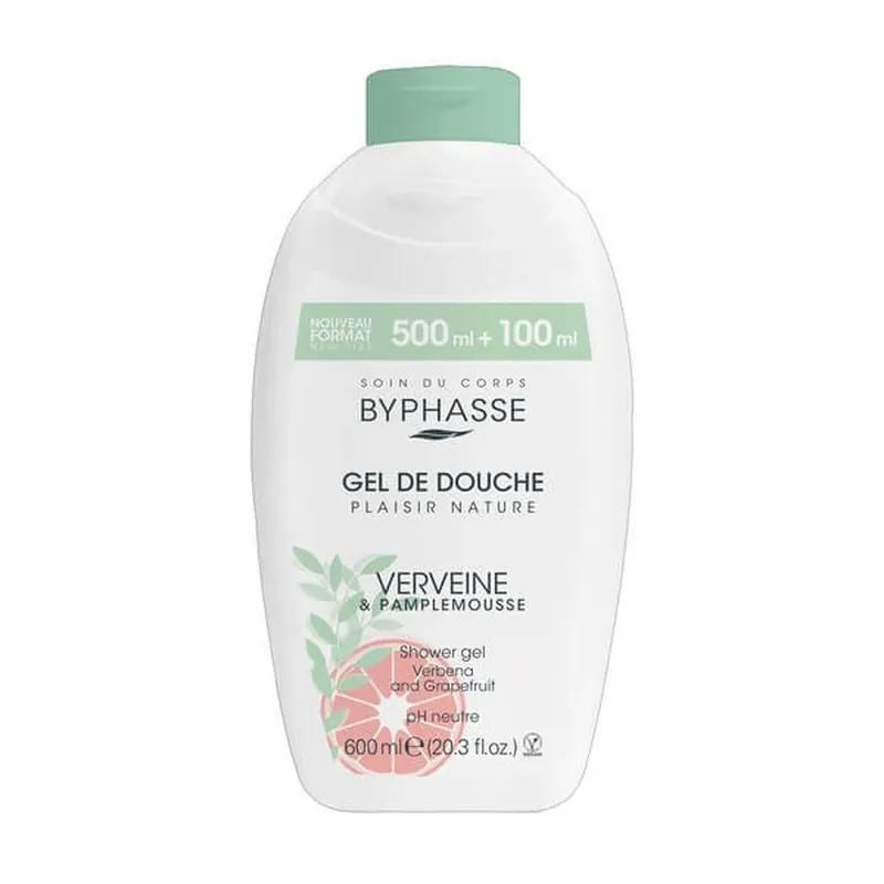 Disponibil imediat Byphasse Plaisir Nature, gel de duș, verbena și grapefruit, 600 ml