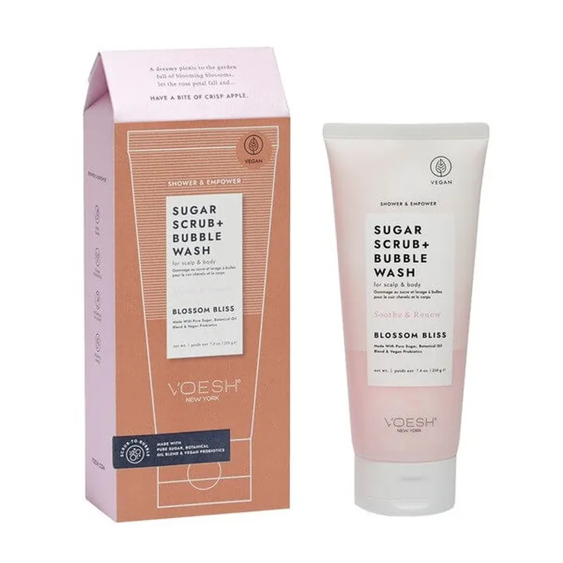 Preferatul clienților Voesh, scrub de curățare cu zahăr, blossom bliss, 210 g