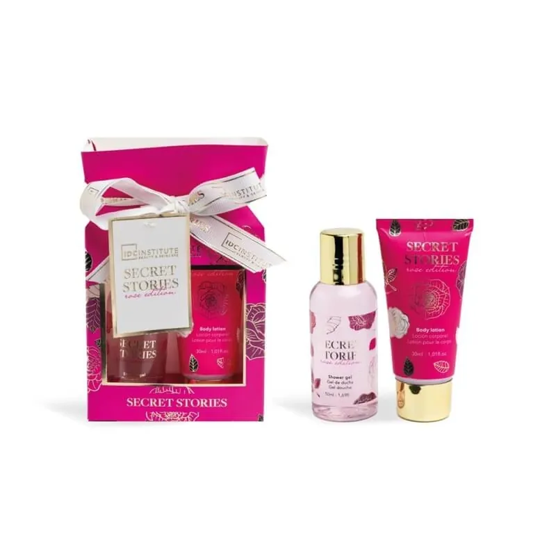 Calitate înaltă Idc Institute – Set parfumat „Secret Stories” ediția trandafir – gel de duș 50 ml + loțiune de corp 30 ml