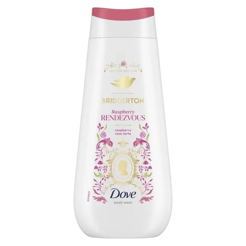 Plată sigură Dove Bridgerton Raspberry Rendezvous – gel de duș hidratant cu aromă de zmeură și vanilie, 225 ml