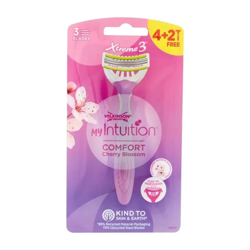 Reducere de preț Wilkinson My intuition xtreme3 comfort cherry blossom – aparat de ras cu 3 lame flexibile – pachet de 4+2 aparate de ras