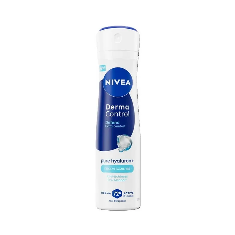 Lichidare de stoc Nivea Derma Control Defend 72h – spray pentru corp cu note de cacao, ambră cenușie și migdale d’Avola, 150 ml