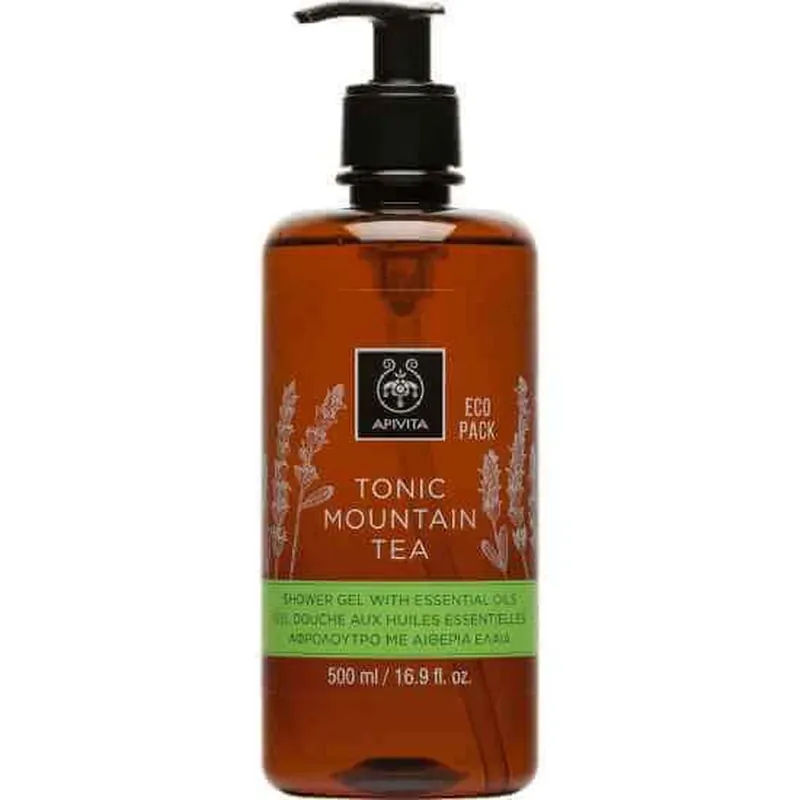 APIVITA Eco Pack Tonic Mountain Tea Gel de duș cu uleiuri esențiale, cu ceai verde și uleiuri esențiale, 500 ml Noutate