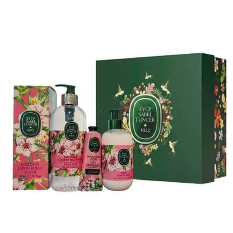 Set Apa de colonie 400 ml + Sapun lichid 500 ml + Lotiune pentru maini si corp 280 ml + Crema de maini 50 ml Japanese Cherry Blossom, Eyup Sabri Tuncer Mai ieftin