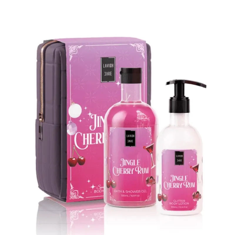 Discount LAVISH CARE XMAS Promo Jingle Cherry Rum Body Wash, 500ml, Glitter Body Milk, 300ml & Gift Box, 1pcs, 1 set