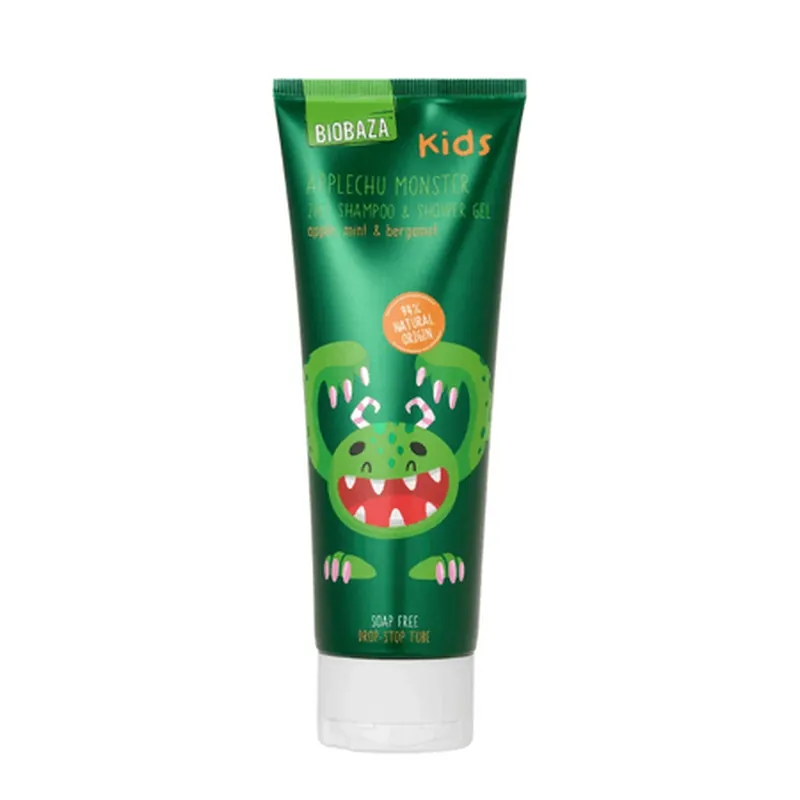 Sampon si gel de dus pentru copii 2 in 1 cu cu ulei de menta, bergamota si parfum de mar, Applechu Monster, 250 ml, Biobaza Kids Calitate înaltă