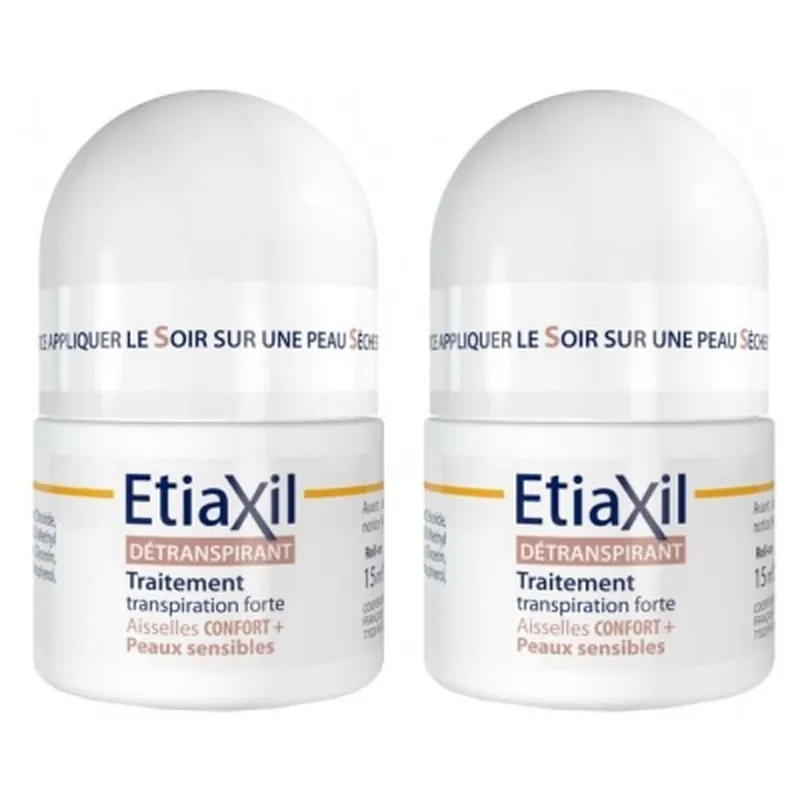 Etiaxil Tratament Antitranspirant Confort+ pentru axile cu piele sensibilă, roll-on, set de 2 x 15 ml Promoție