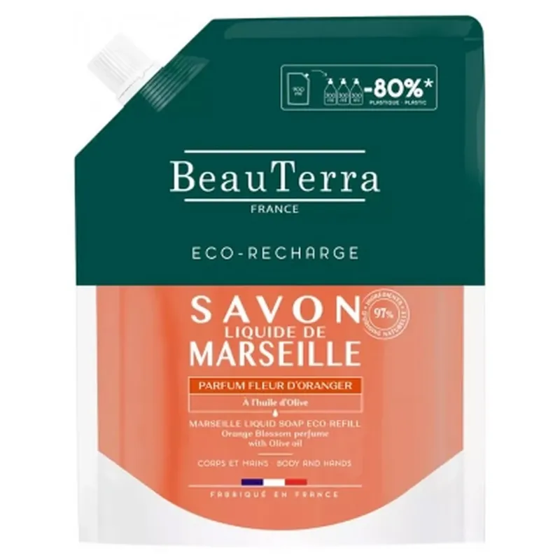Livrare rapidă BeauTerra Săpun lichid de Marsilia cu floare de portocal, reîncărcare ecologică, 900 ml
