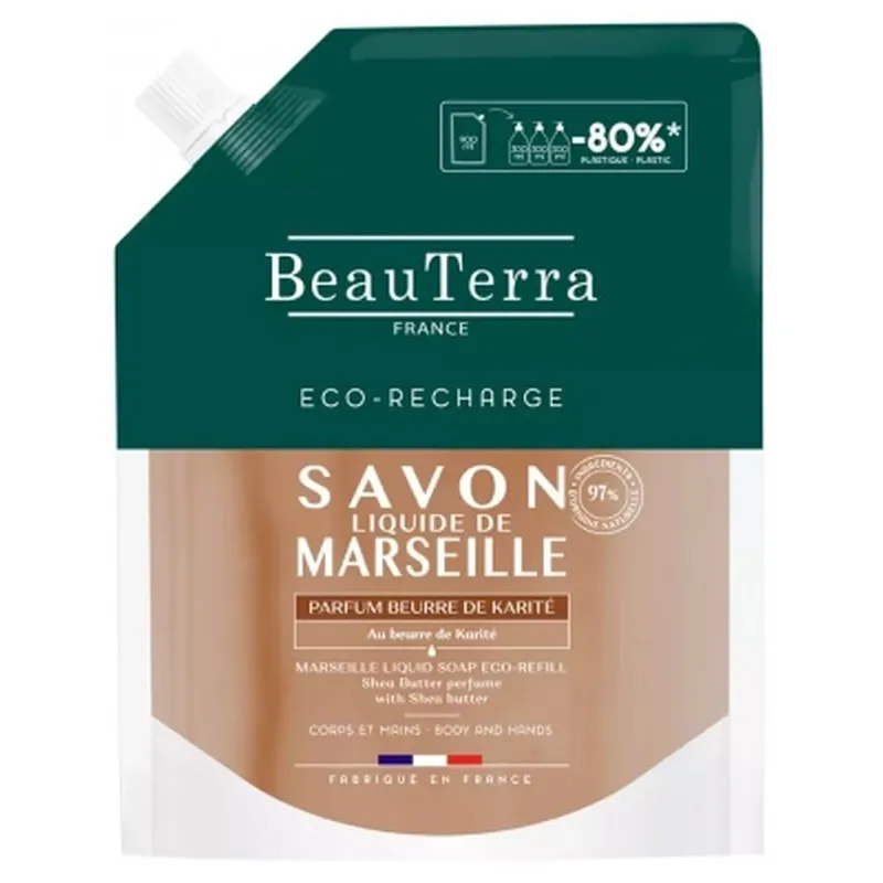 Popular BeauTerra Săpun lichid de Marsilia cu unt de shea, reîncărcare ecologică, 900 ml